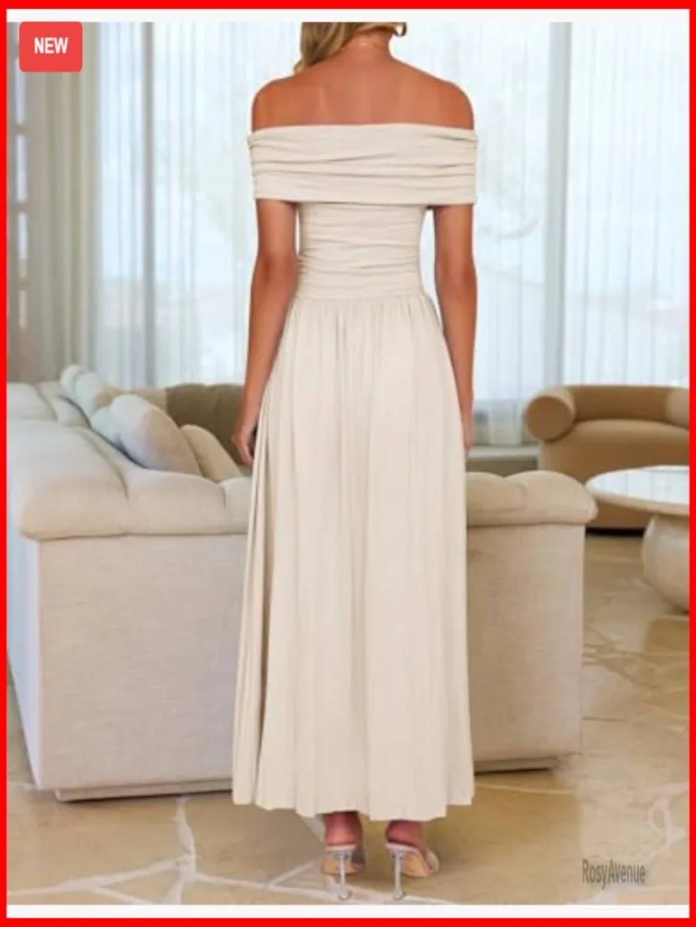 Sleeveless Off Shoulder Maxi Dress Slim Fit Swing Pleated Formal Casual - Picture 4 of 7